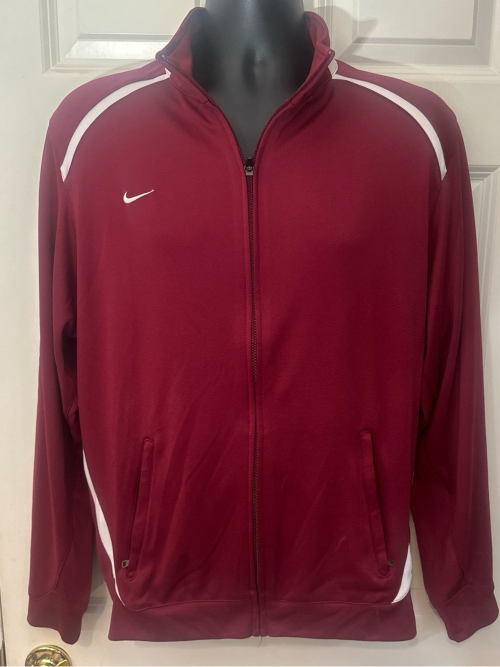 Nike Men's Burgundy Track Jacket with White Accents
